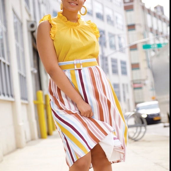ELOQUII Striped A-Line Belted Midi Skirt - Picture 4 of 5